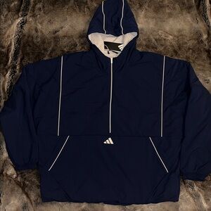 Adidas Golf Jacket Mens XL Beyond Twistweave Half-Zip Filled Navy Blue hood $150
